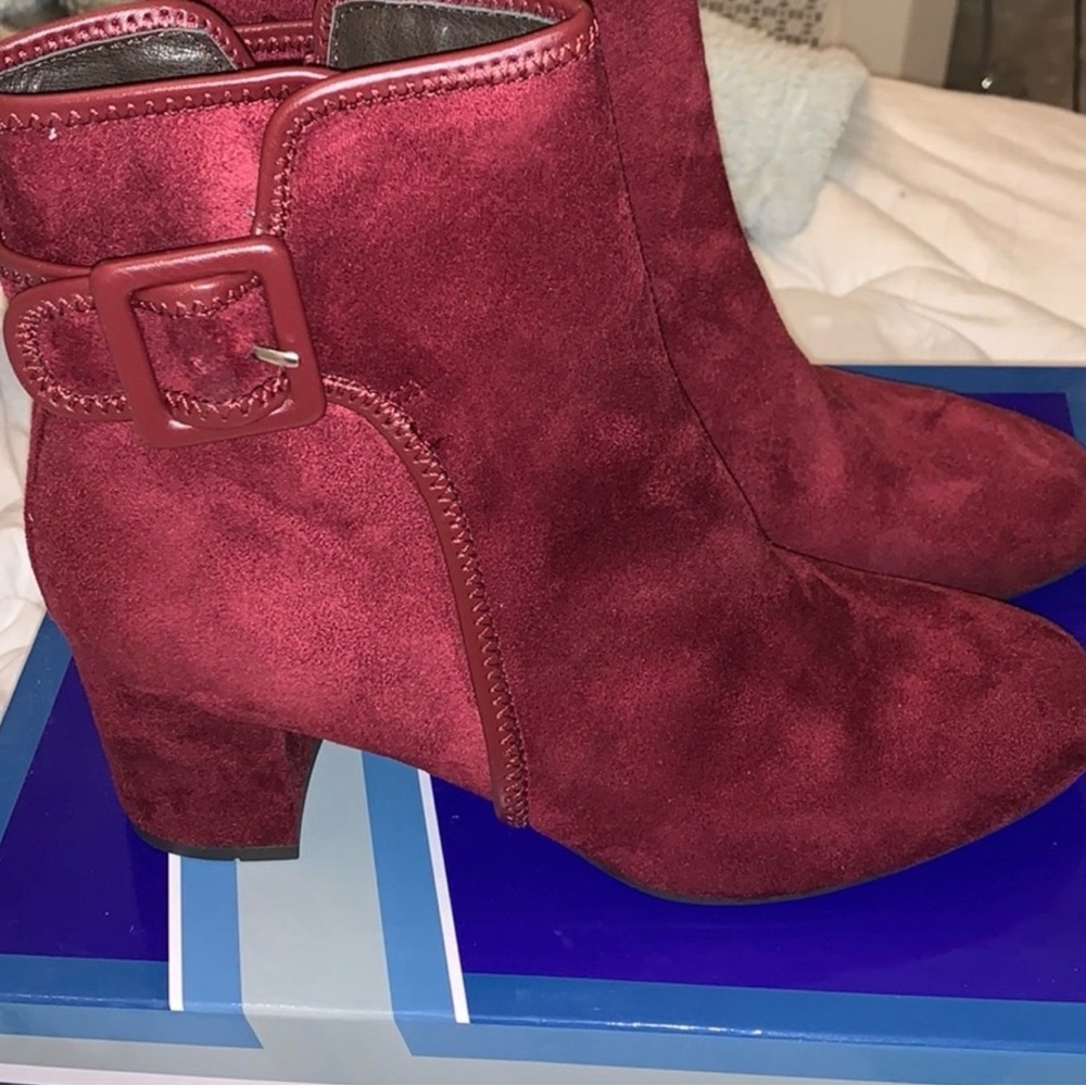 White Mountain Red Suede Ankle Boots